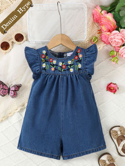 Hopscotch - Floral Embroidered Denim Playsuit