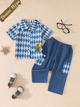 Hopscotch - 2-Piece Geometric Print Shirt and Denim Pant