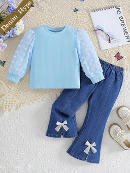 Hopscotch - 2-Piece Bow Applique Top and Denim Jeans