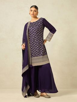 Shaily - Purple Embroidered Kurti with Palazzo & Dupatta