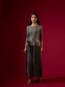 O-PAP STYLE - Chloe Metallic Grey Top with Skirt and Belt