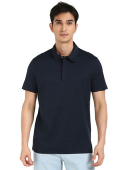 Calvin Klein - Navy Blue Solid Regular Fit Polo T-Shirt