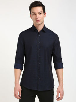 Calvin Klein - Navy Blue Self Design Slim Fit Shirt