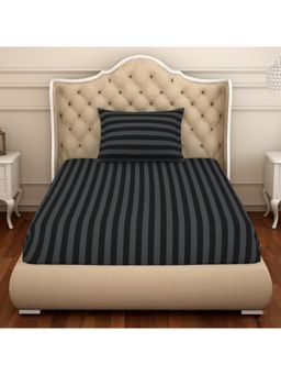 SPACES - Skyrise 100% Single Bedsheet-Black with 1 Pillow Cover (Set of 2)