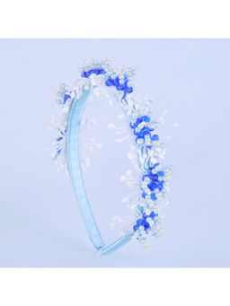 Choko - Blue and White Beaded Floral Hairband for Girls