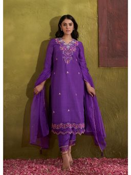 Autumnlane - Women Purple Floral Kurta with Pant & Dupatta