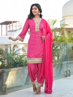 Autumnlane - Bali Flamingo Farsi Kurta with Salwar Pant and Dupatta - Pink