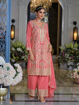 Autumnlane - Pink Farz Full Work Heavy Kurta with Pant and Dupatta