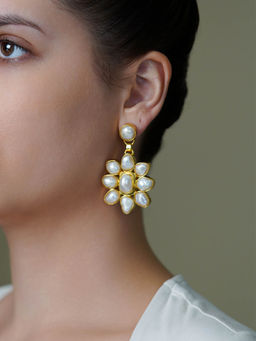 Joules By Radhika - White Pearl Petal Stud Drop Earrings