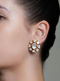 Joules By Radhika - White Glimmer Nest Stone Stud Earrings