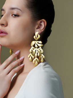 Joules By Radhika - Gold Vine Leaf Dangler Earrings