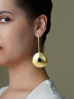 Joules By Radhika - Gold Obsidian Petal Drop Long Earrings