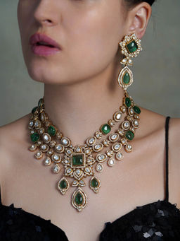 Joules By Radhika - Multi-Color Empress Emerald Bridal Necklace with Earrings