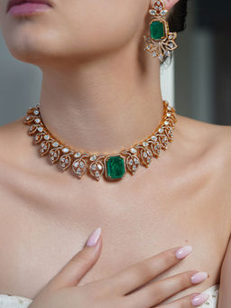 Joules By Radhika - Multi-Color Leaf Aura Emerald Necklace with Earrings