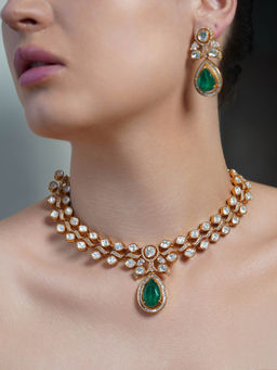 Joules By Radhika - Green Jade Bloom Necklace with Earrings