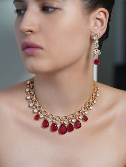 Joules By Radhika - Red Ruby Tear Radiance Necklace with Earrings