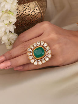 Joules By Radhika - Green Emerald Bloom Stone Ring