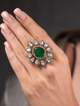 Joules By Radhika - Green Emerald Sunburst Statement Ring