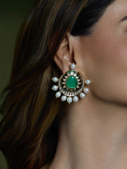 Joules By Radhika - Green Royal Veil Emerald Chandbali Earrings