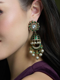 Joules By Radhika - Green Kavya Gold Jhumka Earrings