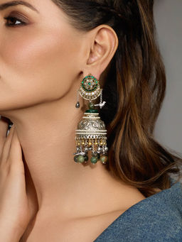 Joules By Radhika - Multi-Color Rustic Leaf Jhumka Earrings