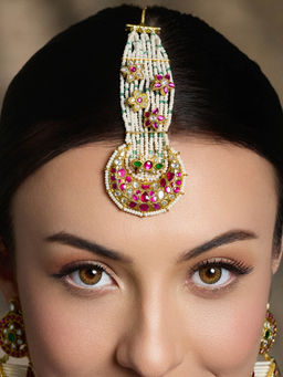 Joules By Radhika - Multi-Color Ethereal Blossom Pearl Maang Tikka