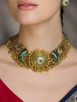 Joules By Radhika - Green Heer Mahal Kundan Necklace