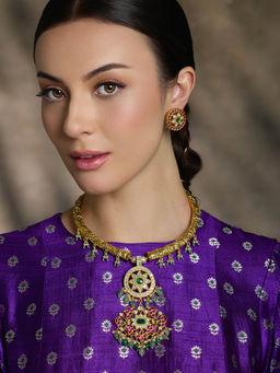 Joules By Radhika - Multi-Color Regal Saaz Heritage Pendant Necklace with Earrings