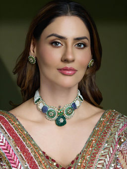 Joules By Radhika - Multi-Color Samar Beads Necklace with Earrings