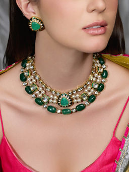 Joules By Radhika - Green Noor Emerald Royalty Necklace with Earrings
