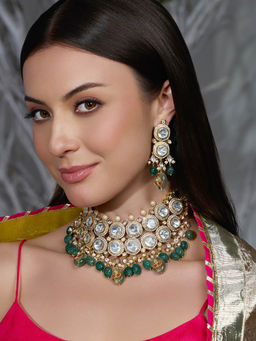 Joules By Radhika - White Zahra Mirror Drop Necklace with Earrings