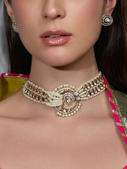 Joules By Radhika - White Golden Grace Bridal Necklace with Earrings