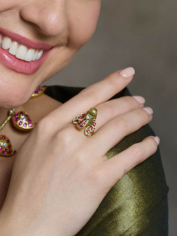 Joules By Radhika - Multi-Color Golden Temple Drop Ring