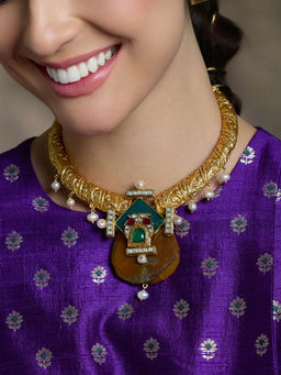 Joules By Radhika - Multi-Color Antique Temple Pendant Necklace