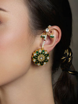 Joules By Radhika - Green Mughal Charm Kundan Earrings