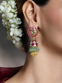 Joules By Radhika - Gold Ethnic Stones Earrings