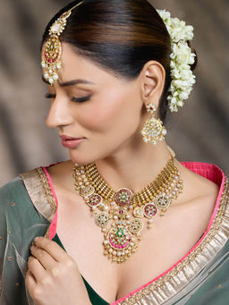 Joules By Radhika - Multi-Color Royal Crimson Cascade Necklace with Earrings