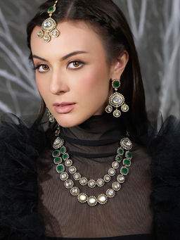 Joules By Radhika - Multi-Color Noor-E-Nazaakat Polki Necklace with Earrings & Maang Tikka