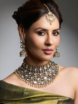 Joules By Radhika - White Sakura Sitara Necklace with Earrings & Maang Tikka