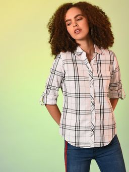 PINACOLADA - Women White Classic Regular Fit Checks Casual Shirt