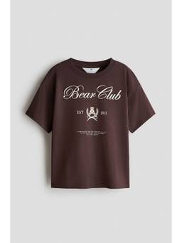 H&M - Girls Brown Print-Motif Cotton T-Shirt
