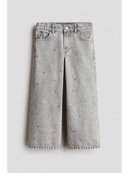 H&M - Girls Grey Motif-Detail Wide Leg Jeans