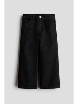 H&M - Girls Black Motif-Detail Wide Leg Jeans
