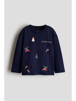 H&M - Boys Navy Blue Printed Long-Sleeved T-Shirt