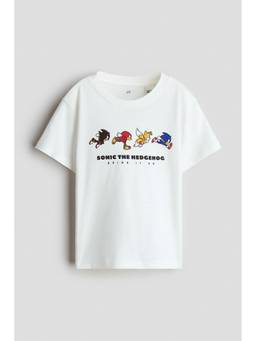 H&M - Boys White Print-Motif Cotton T-Shirt