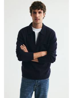 H&M - Men Navy Blue Regular Fit Knitted Polo T-Shirt