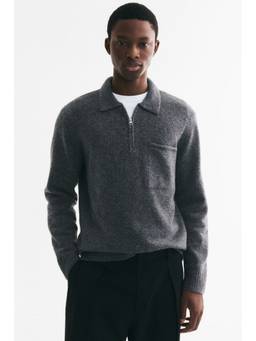 H&M - Men Grey Regular Fit Knitted Polo T-Shirt