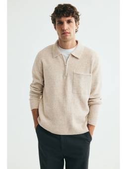 H&M - Men Beige Regular Fit Knitted Polo T-Shirt