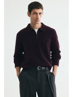 H&M - Men Purple Regular Fit Knitted Polo T-Shirt