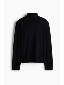 H&M - Men Black Regular Fit Fine-Knit Polo-Neck Jumper